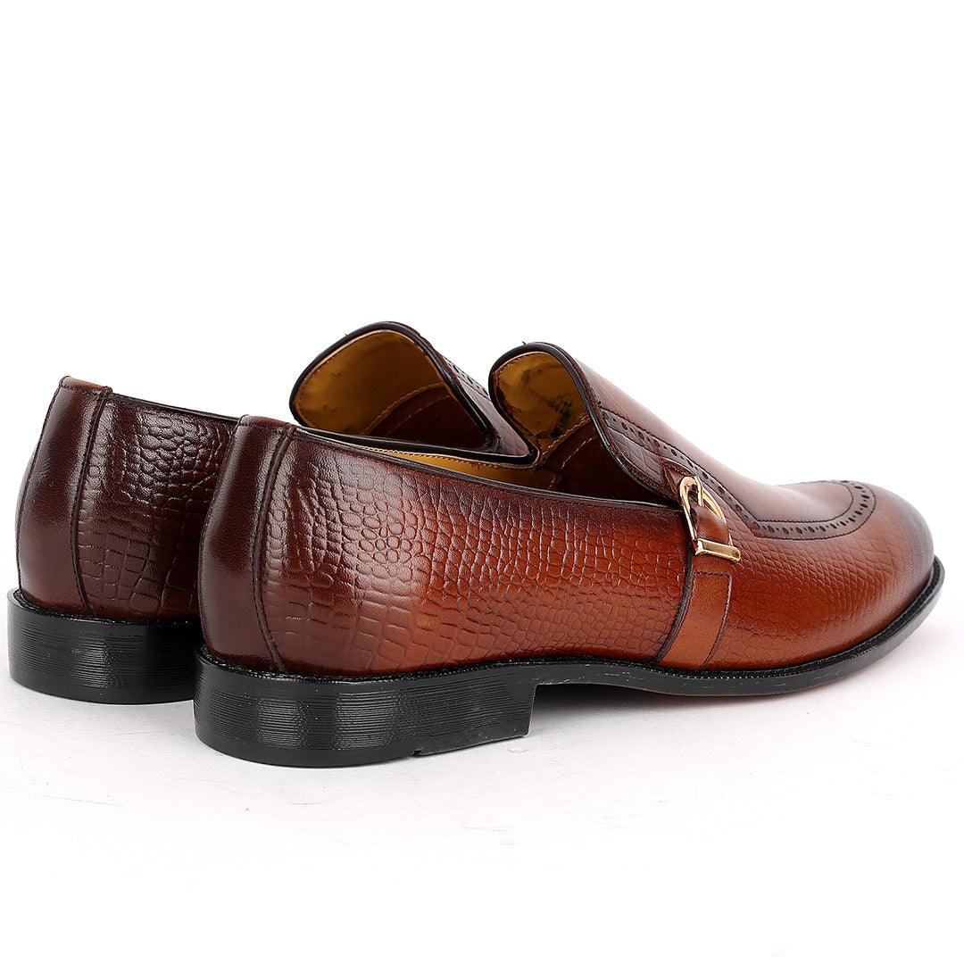 John Foster Mini Crocodile Dotted Round leather With Side Buckle Designed-Brown - Obeezi.com