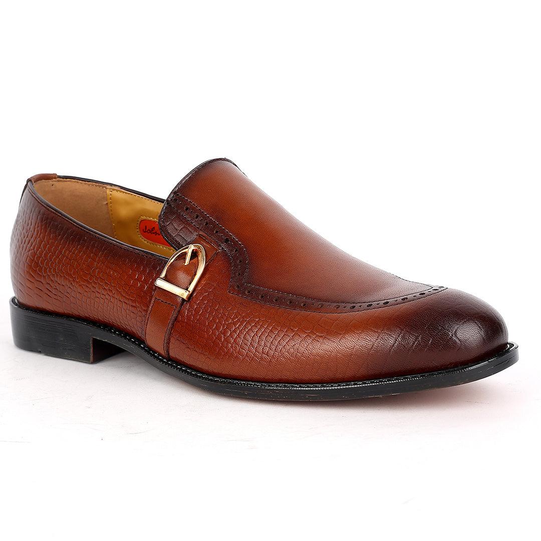 John Foster Mini Crocodile Dotted Round leather With Side Buckle Designed-Brown - Obeezi.com