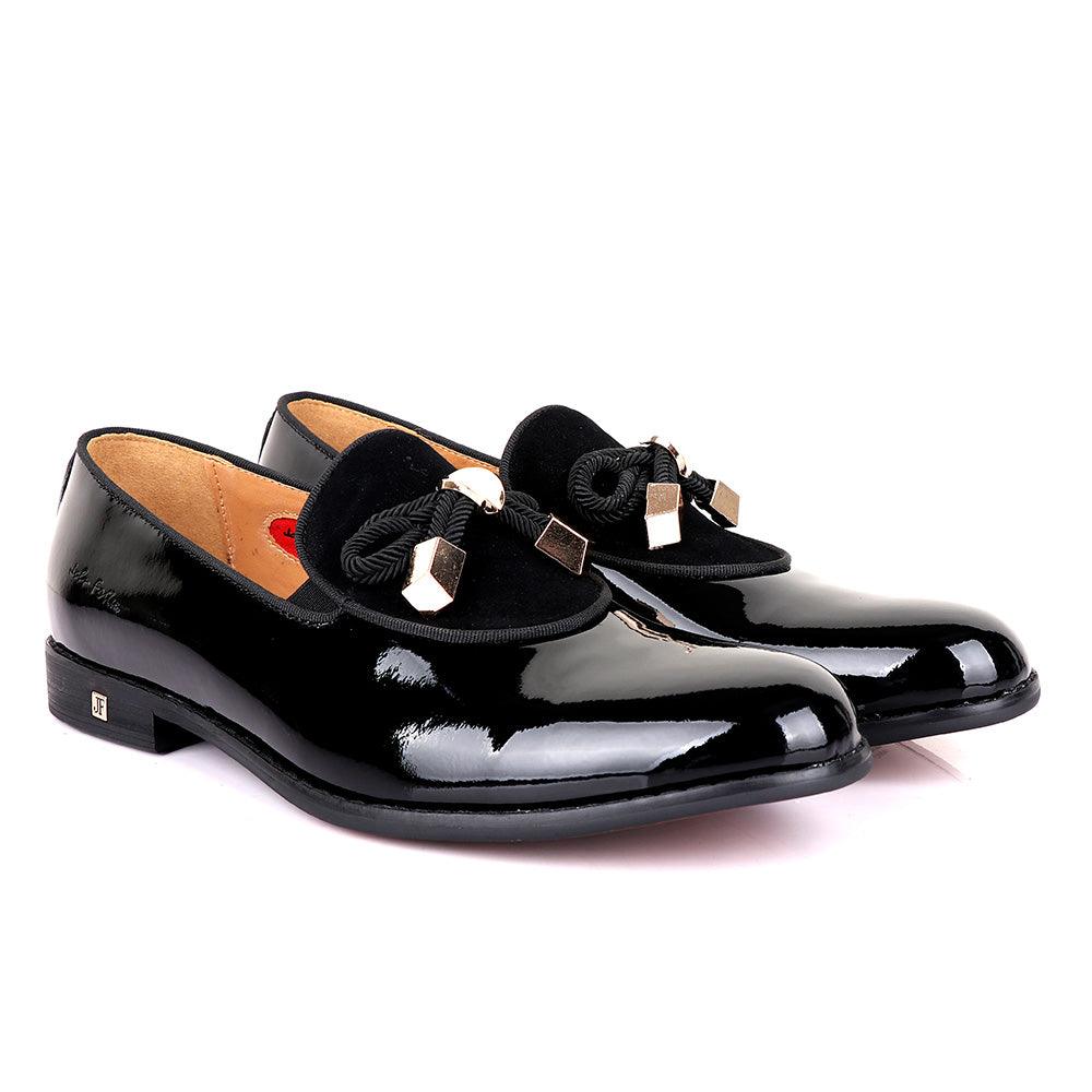 John Foster Modern Patent Leather With Half Upper Suede-Black - Obeezi