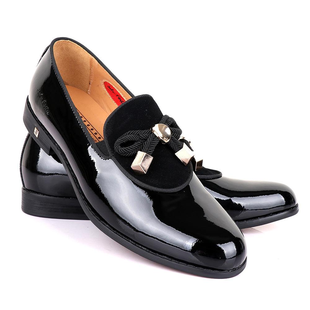 John Foster Modern Patent Leather With Half Upper Suede-Black - Obeezi