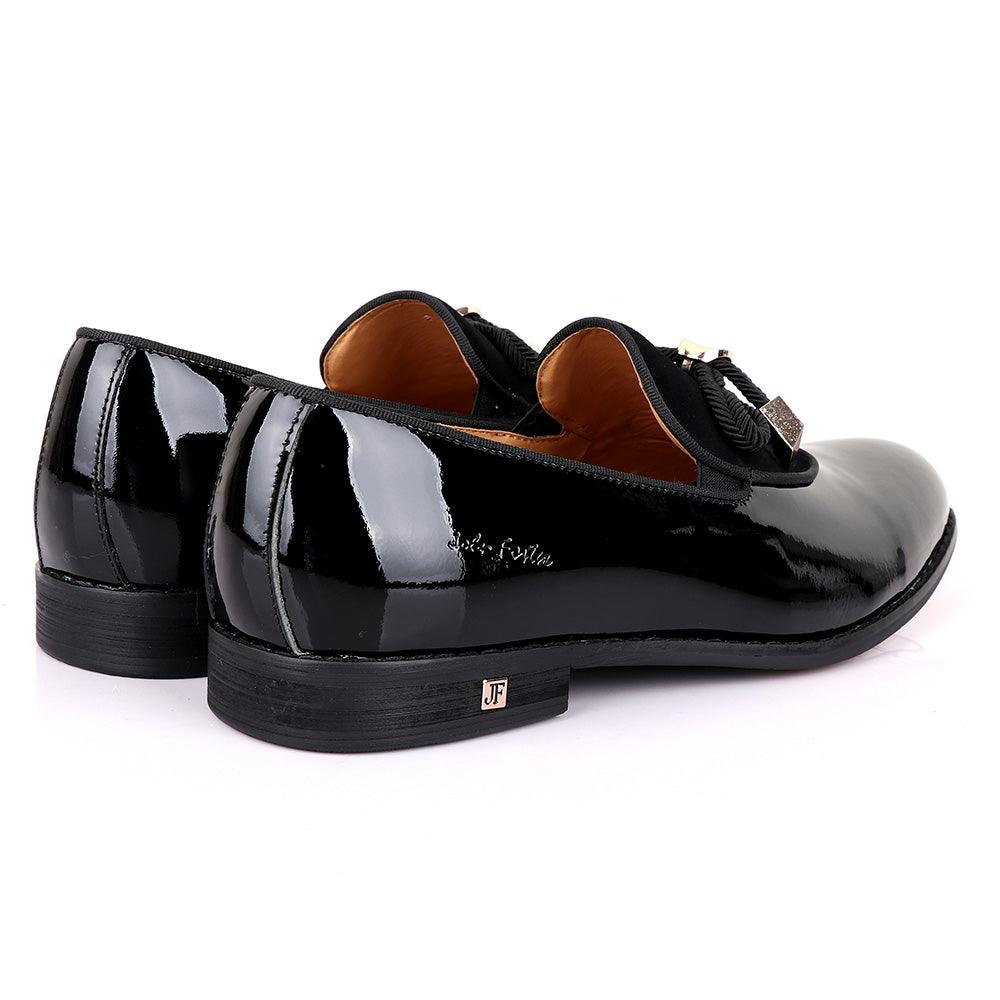 John Foster Modern Patent Leather With Half Upper Suede-Black - Obeezi