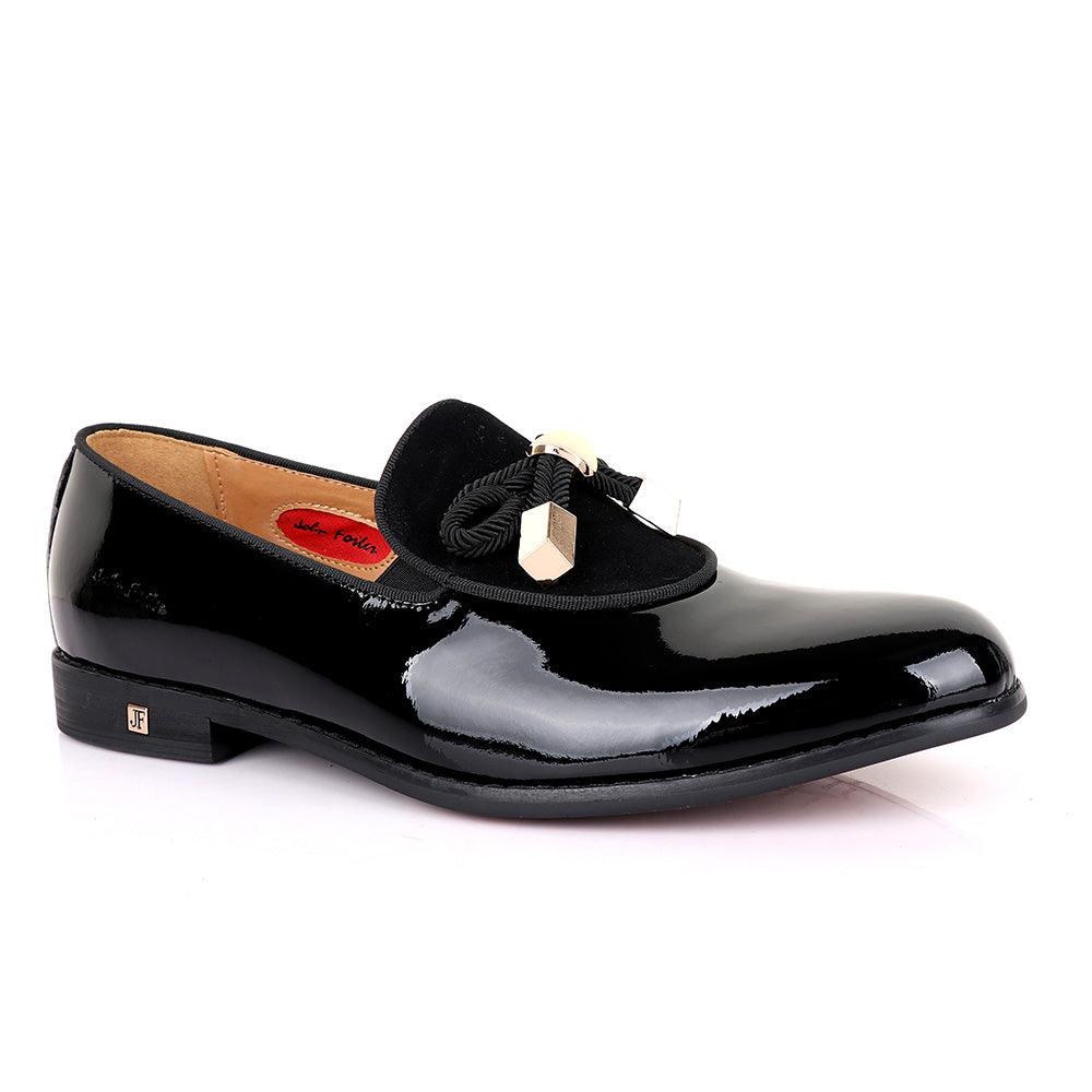 John Foster Modern Patent Leather With Half Upper Suede-Black - Obeezi