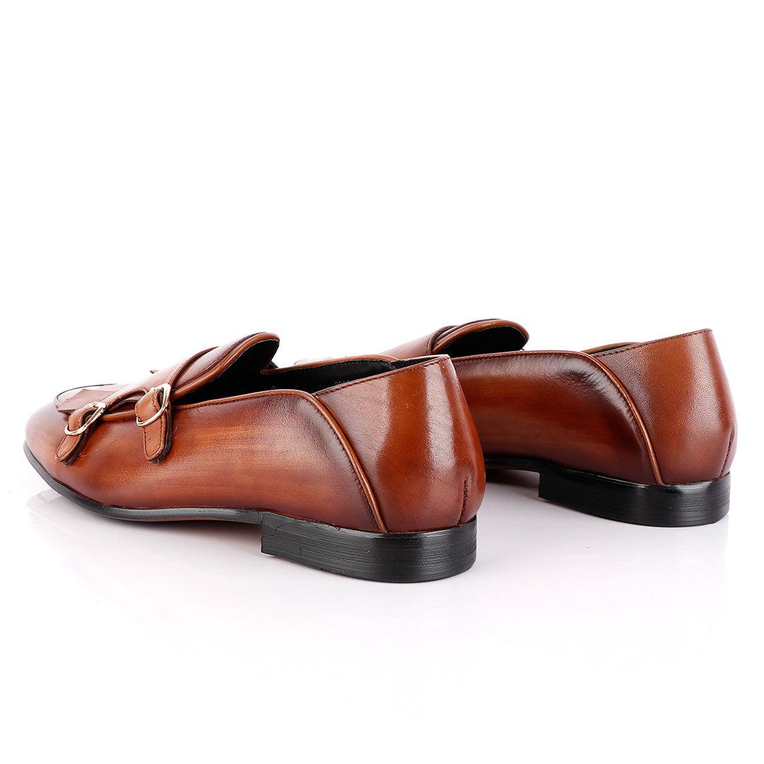 John Foster Monk-Strap with Fringe Brown Leather Shoe - Obeezi