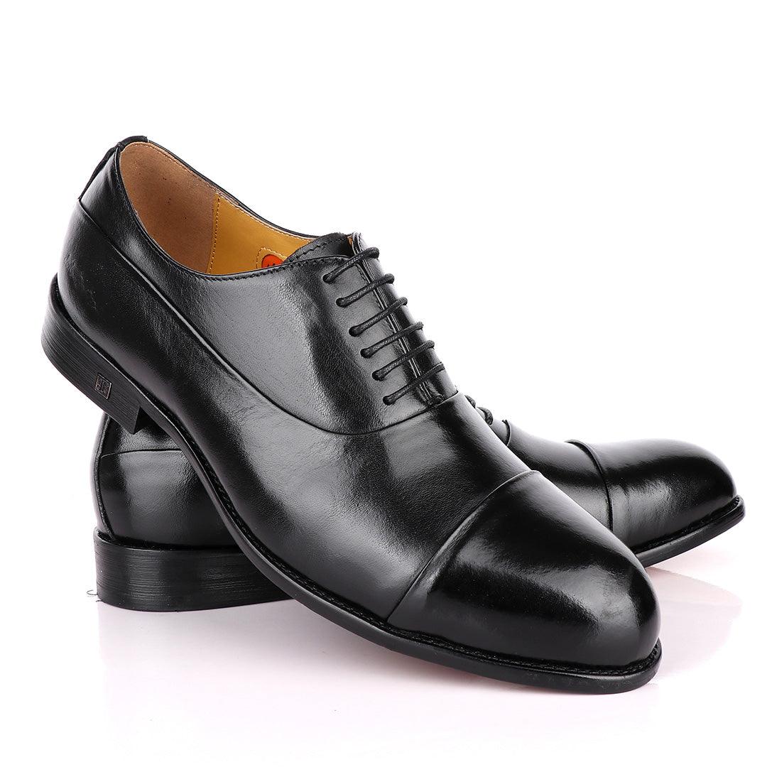 John Foster Oxford Black Laceup Leather Shoe - Obeezi