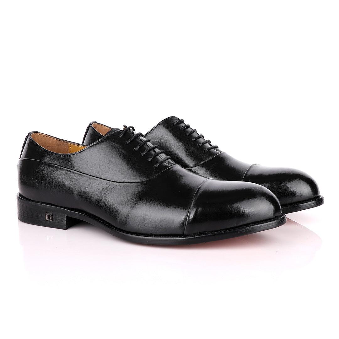 John Foster Oxford Black Laceup Leather Shoe - Obeezi