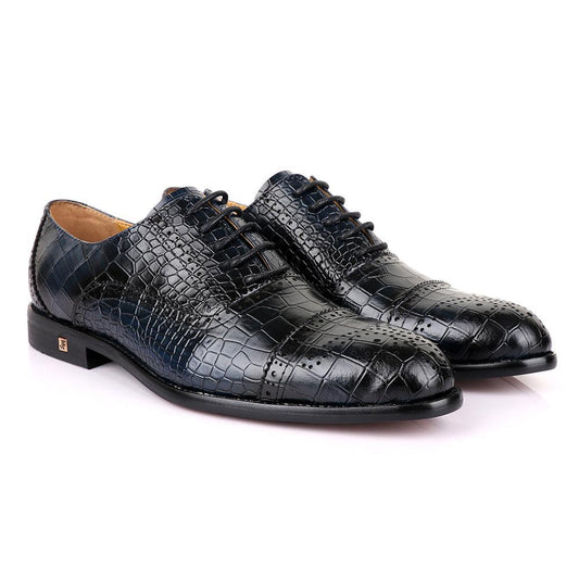 John Foster Oxford Croc Black And Blue Leather Shoe - Obeezi