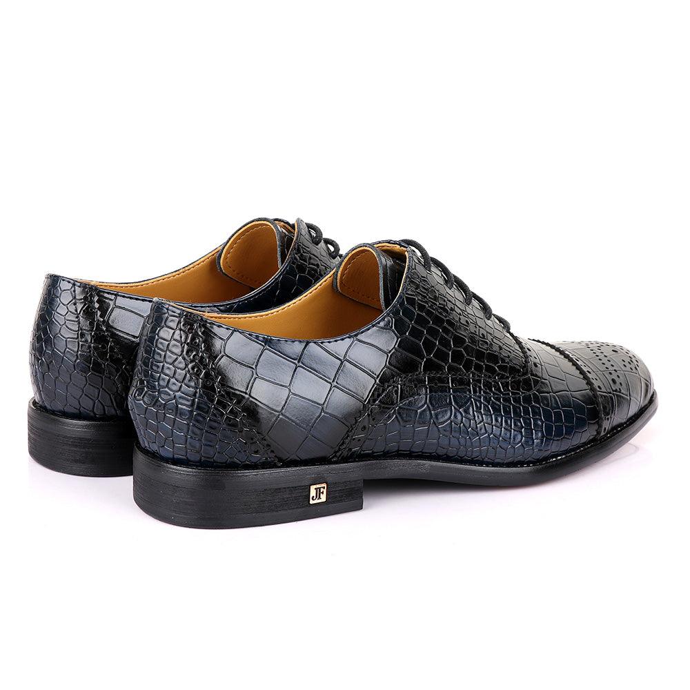 John Foster Oxford Croc Black And Blue Leather Shoe - Obeezi