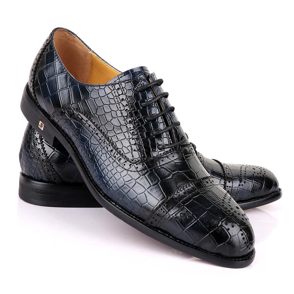 John Foster Oxford Croc Black And Blue Leather Shoe - Obeezi