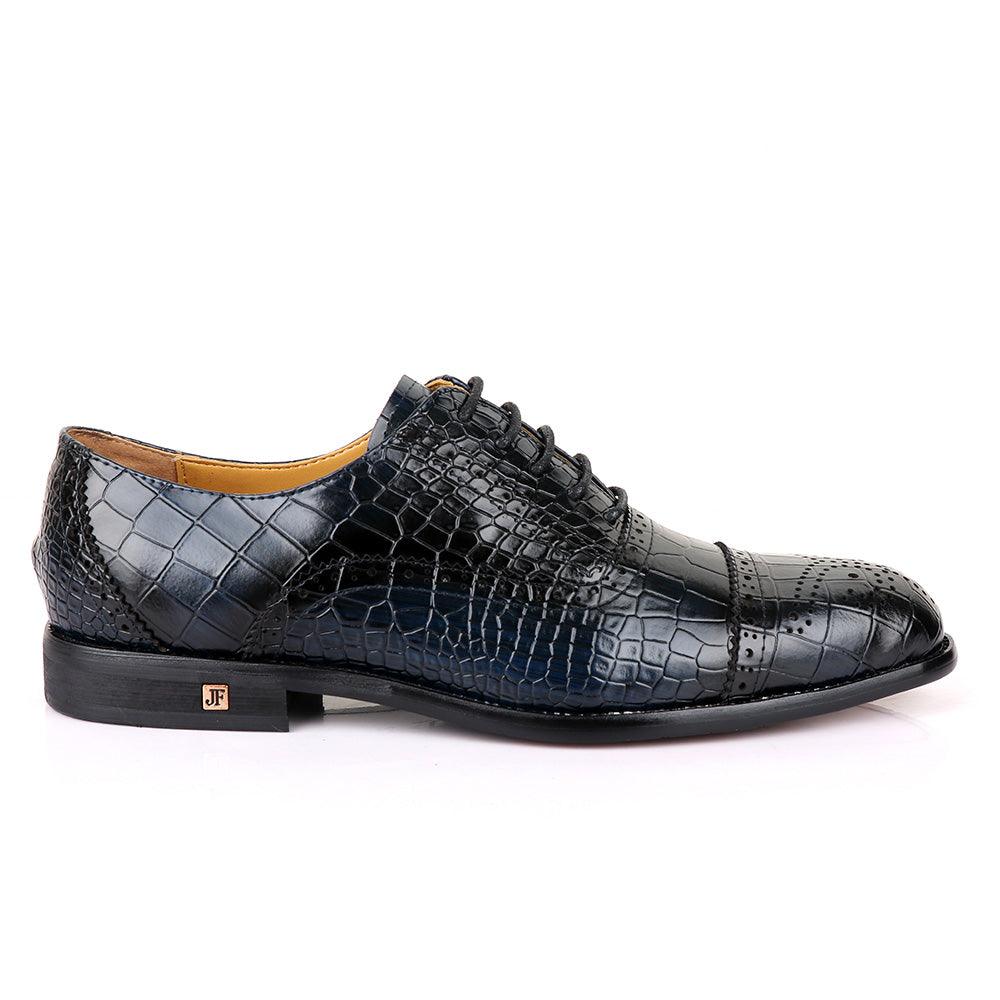 John Foster Oxford Croc Black And Blue Leather Shoe - Obeezi