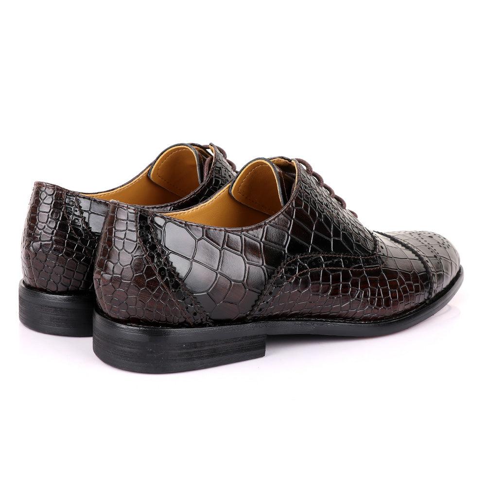 John Foster Oxford Croc Coffee Leather Shoe - Obeezi
