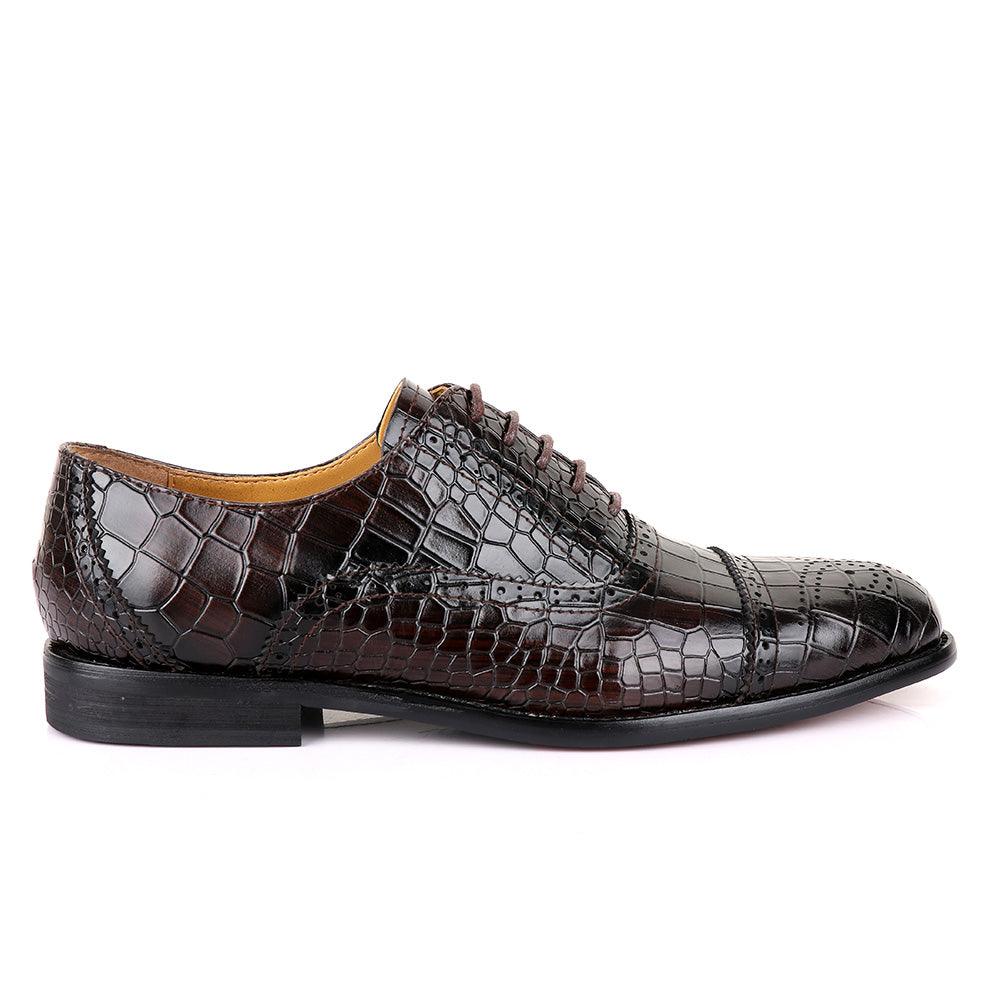 John Foster Oxford Croc Coffee Leather Shoe - Obeezi
