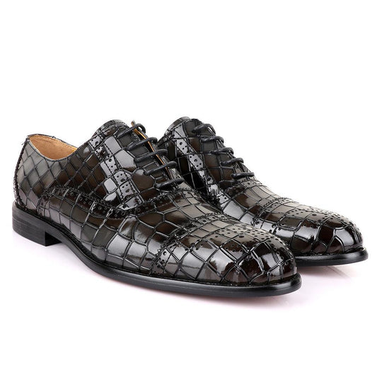 John Foster Oxford Crocodile Grey Leather Shoe - Obeezi