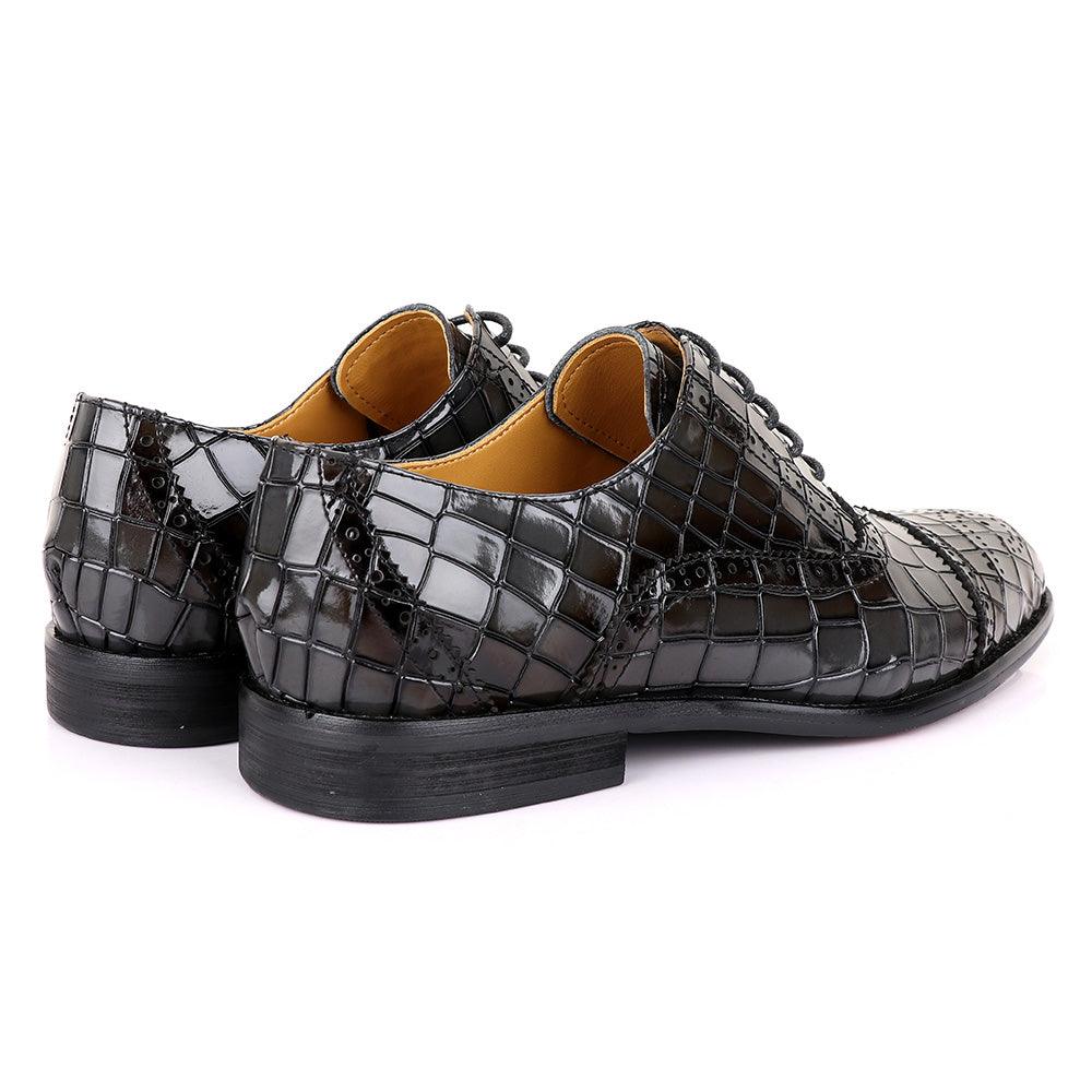 John Foster Oxford Crocodile Grey Leather Shoe - Obeezi