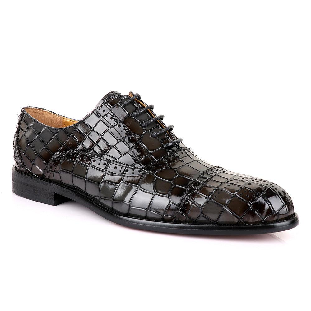 John Foster Oxford Crocodile Grey Leather Shoe - Obeezi