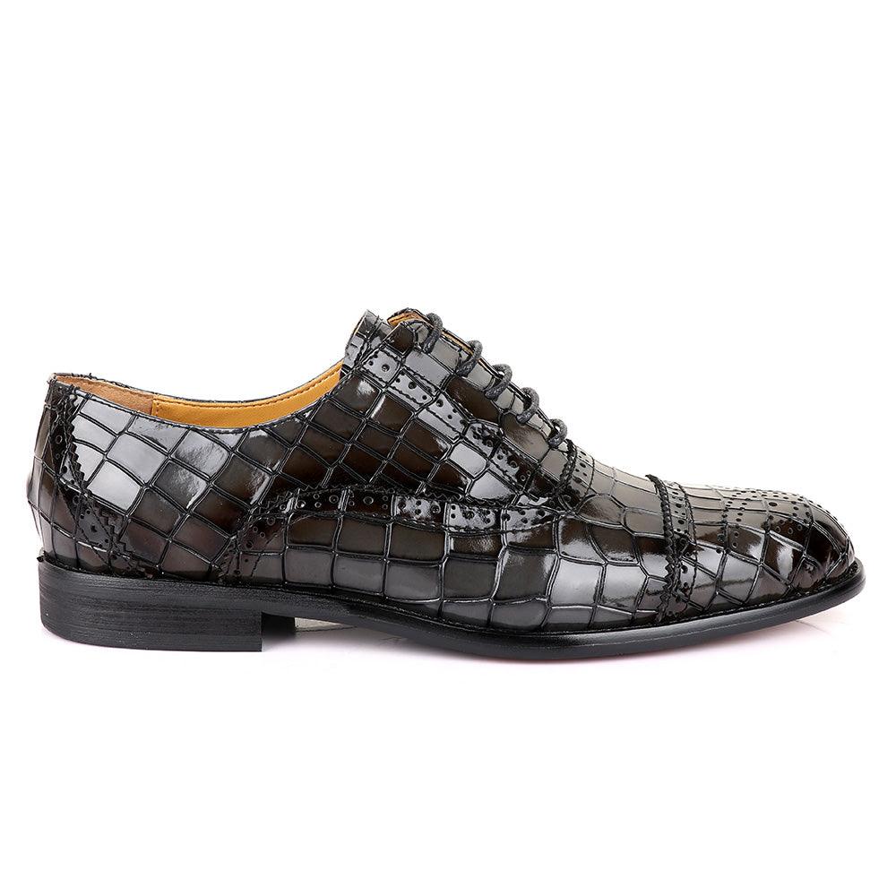 John Foster Oxford Crocodile Grey Leather Shoe - Obeezi