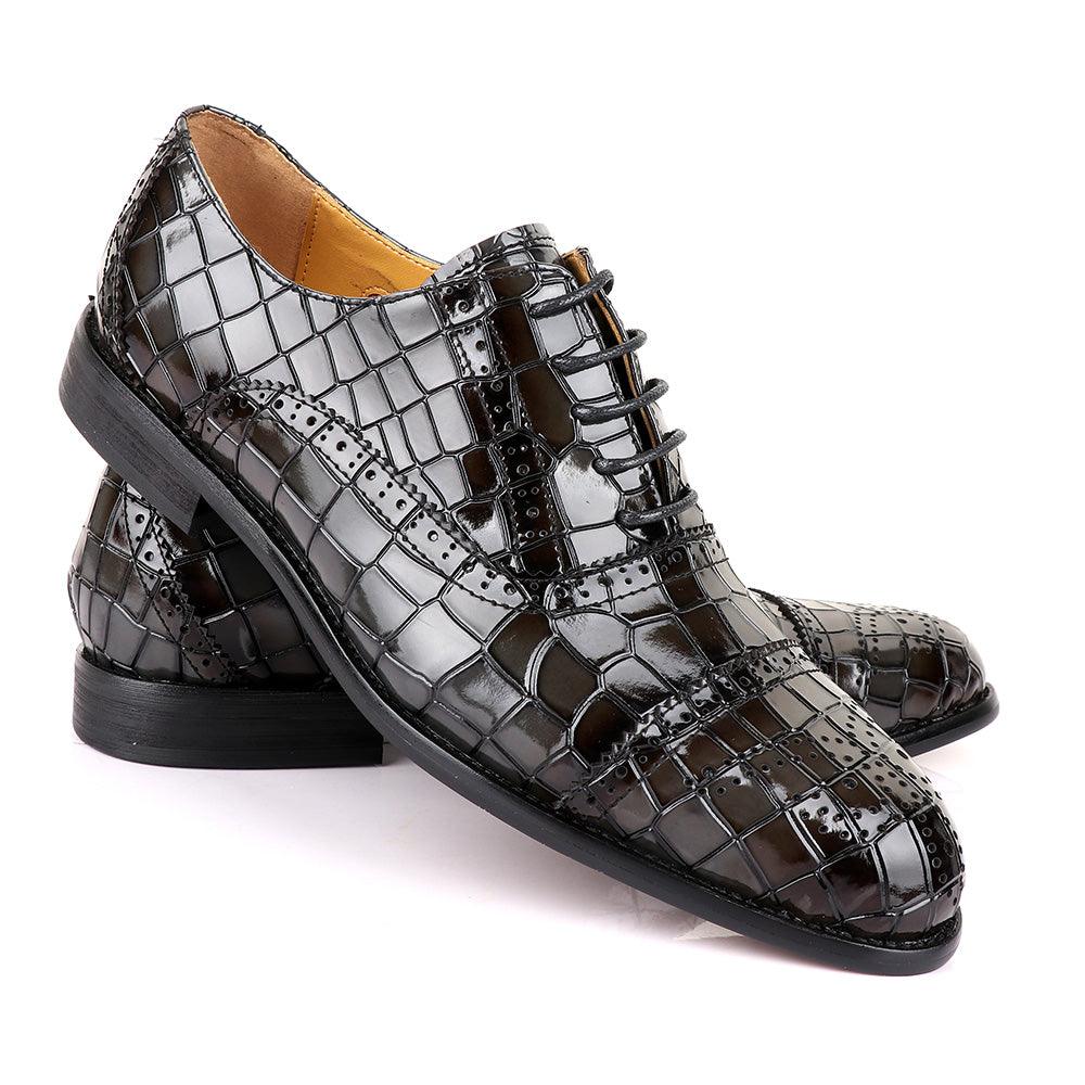 John Foster Oxford Crocodile Grey Leather Shoe - Obeezi