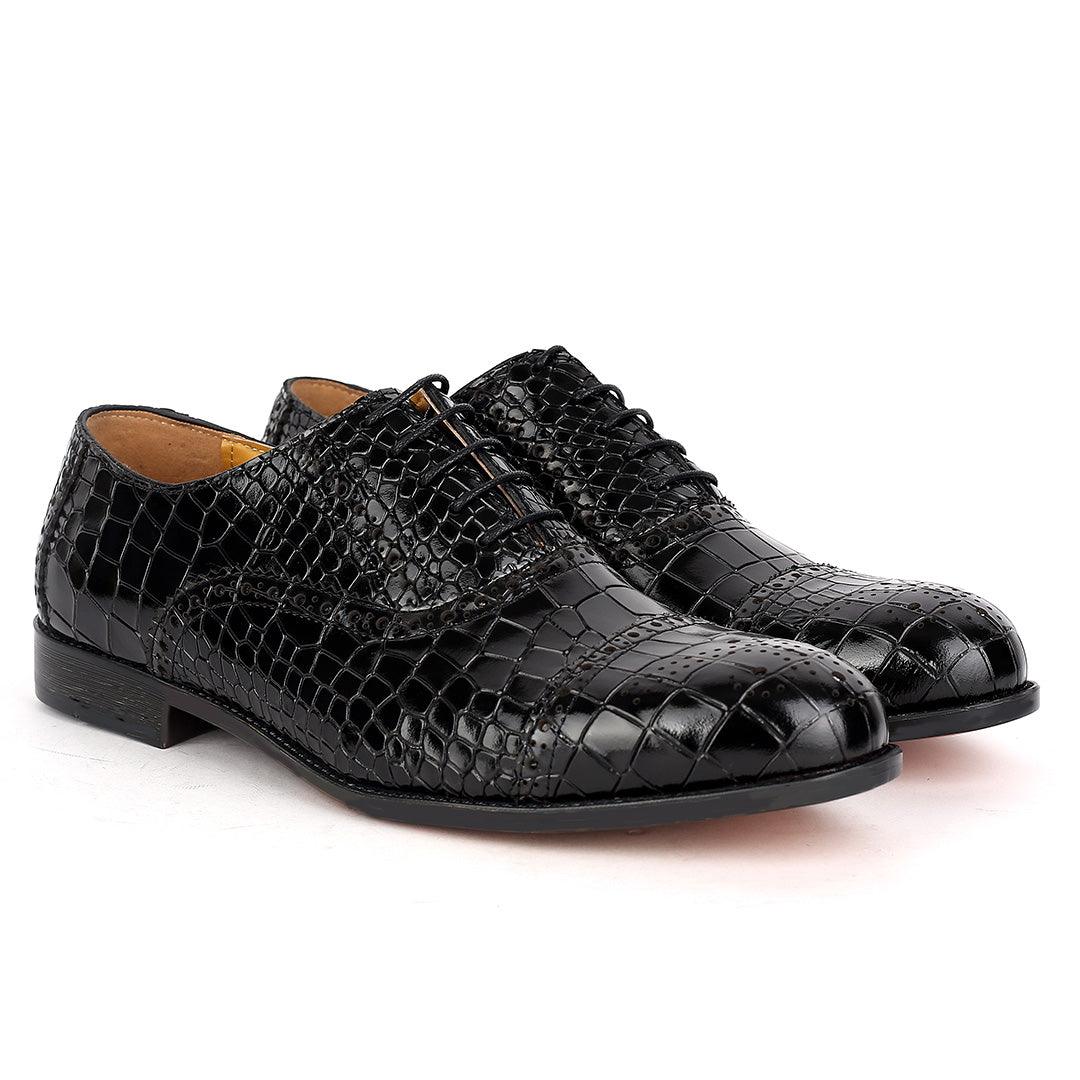 John Foster Oxford Full Crocodile Leather Skin Designed-Black - Obeezi.com