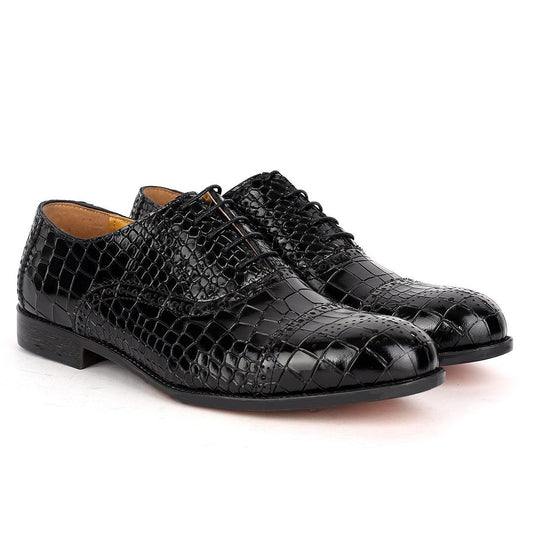 John Foster Oxford Full Crocodile Leather Skin Designed-Black - Obeezi.com
