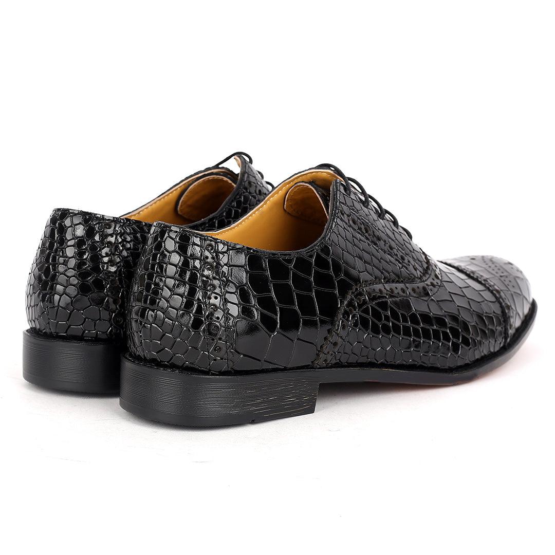 John Foster Oxford Full Crocodile Leather Skin Designed-Black - Obeezi.com