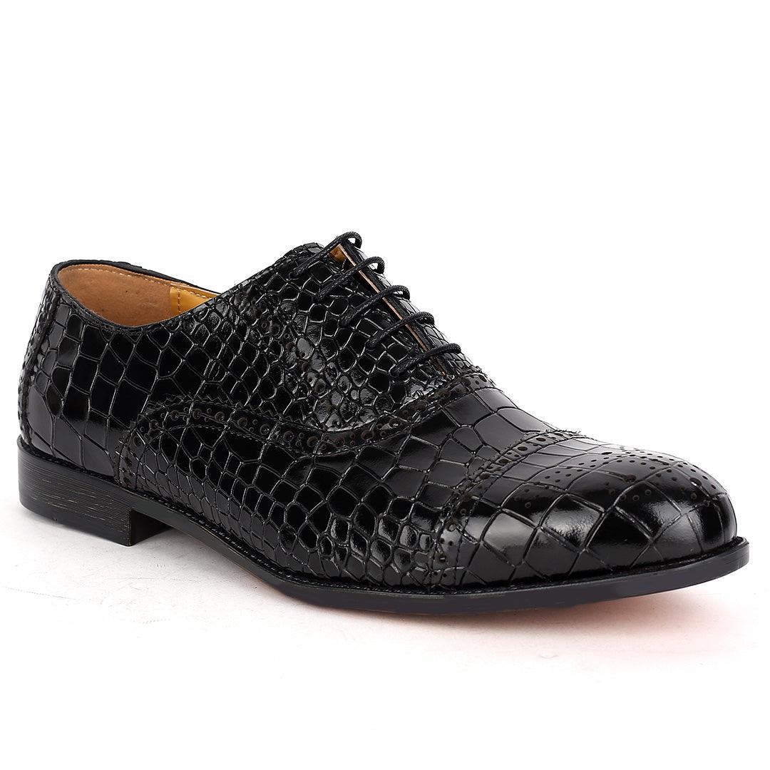 John Foster Oxford Full Crocodile Leather Skin Designed-Black - Obeezi.com