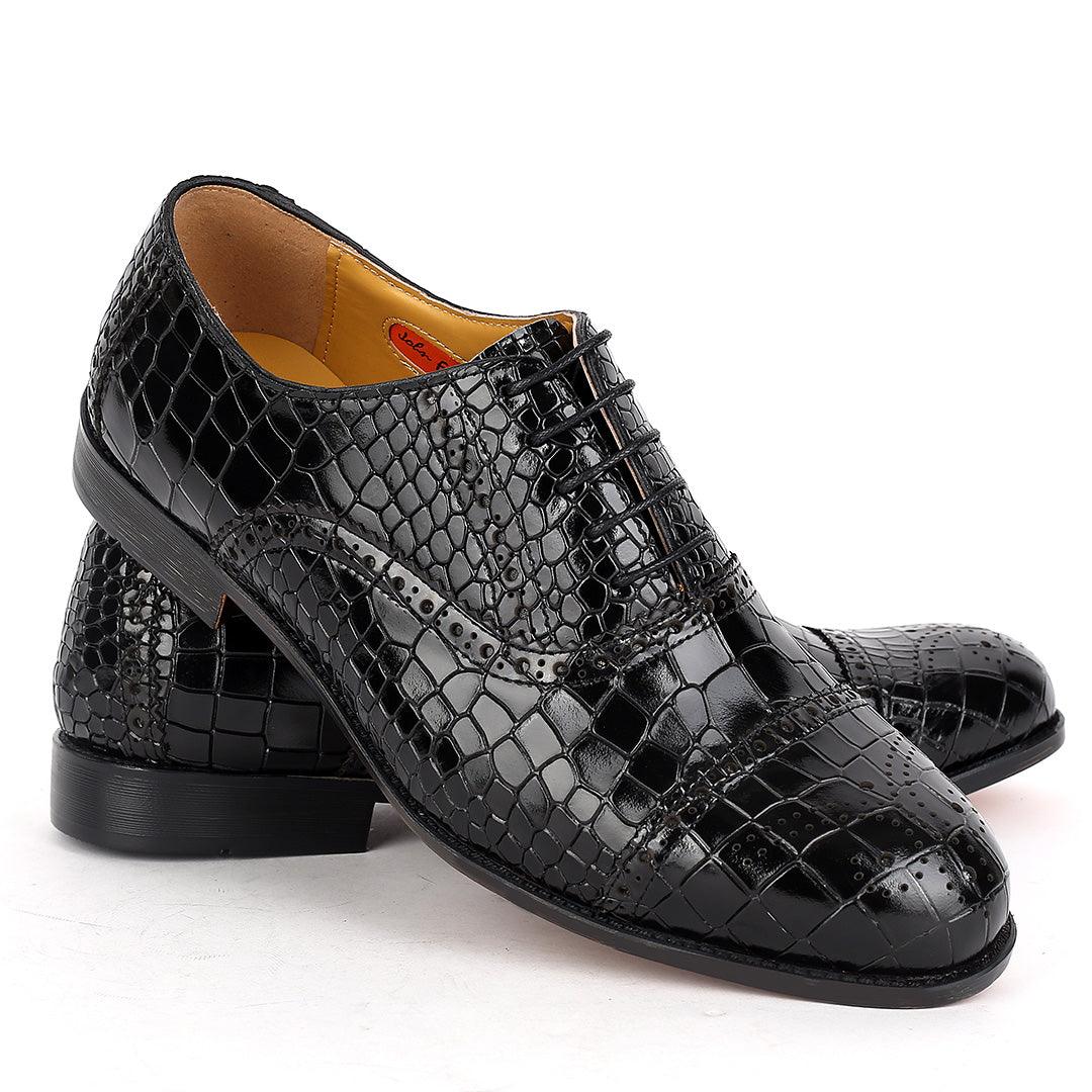 John Foster Oxford Full Crocodile Leather Skin Designed-Black - Obeezi.com