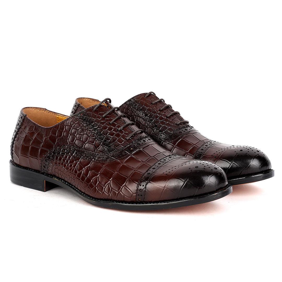 John Foster Oxford Full Crocodile Leather Skin Designed-Brown - Obeezi.com