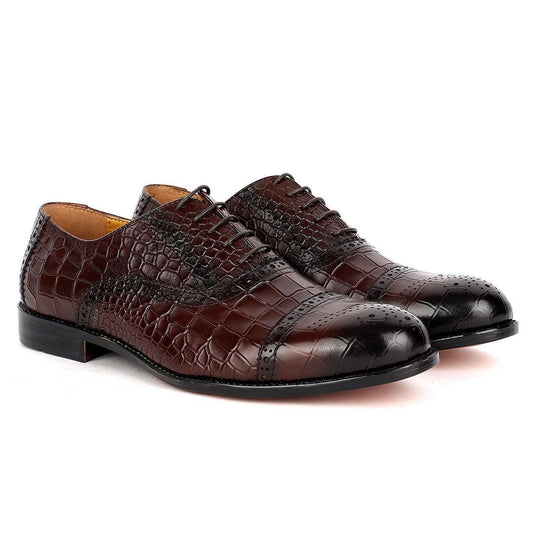 John Foster Oxford Full Crocodile Leather Skin Designed-Brown - Obeezi.com