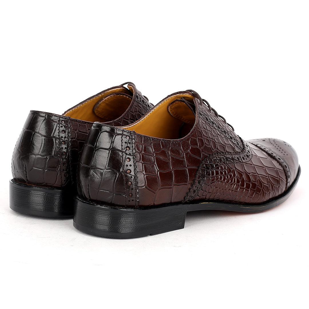 John Foster Oxford Full Crocodile Leather Skin Designed-Brown - Obeezi.com