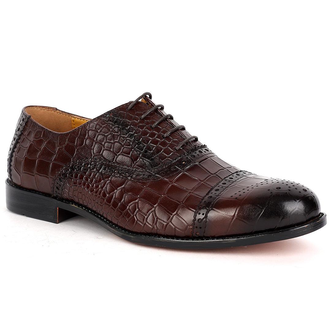 John Foster Oxford Full Crocodile Leather Skin Designed-Brown - Obeezi.com