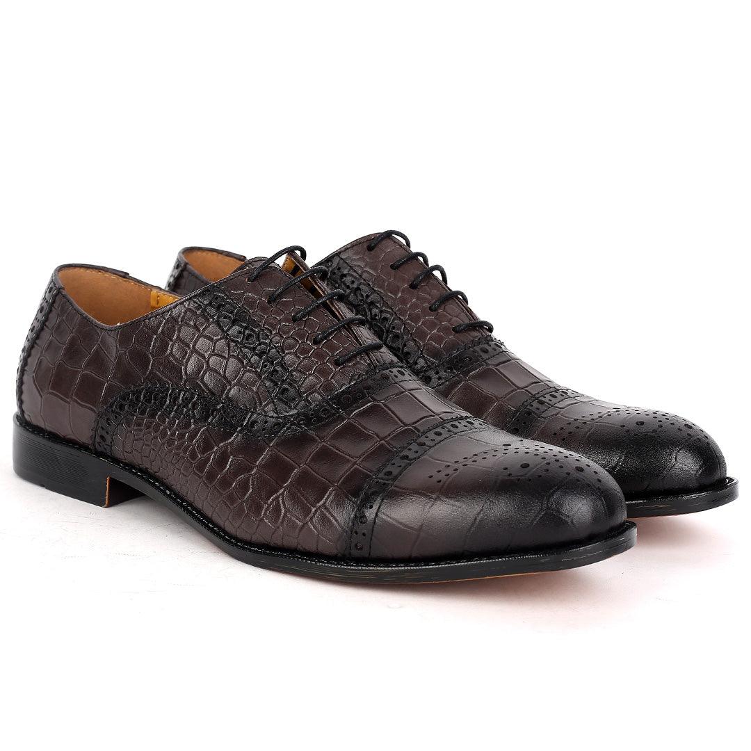 John Foster Oxford Full Crocodile Leather Skin Designed--Grey - Obeezi.com