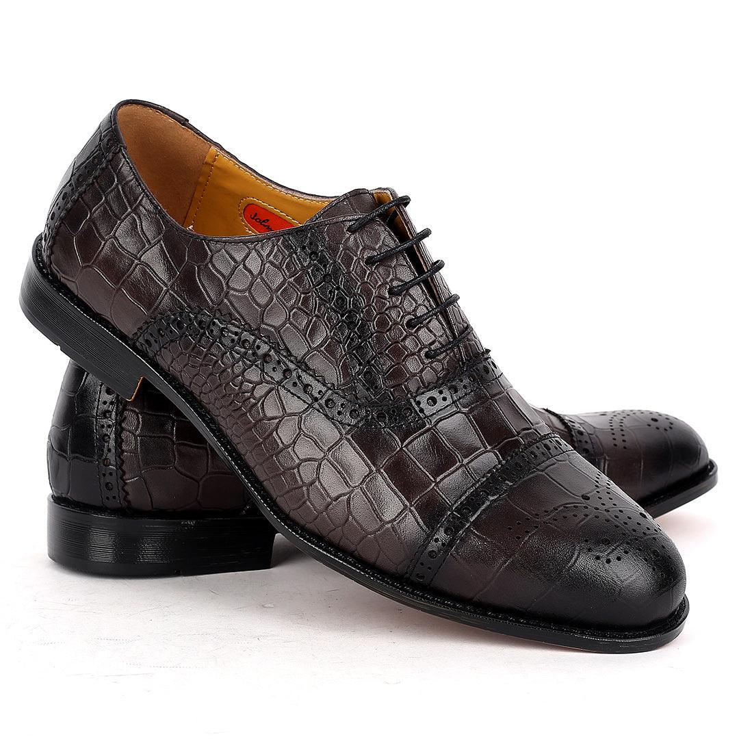 John Foster Oxford Full Crocodile Leather Skin Designed--Grey - Obeezi.com