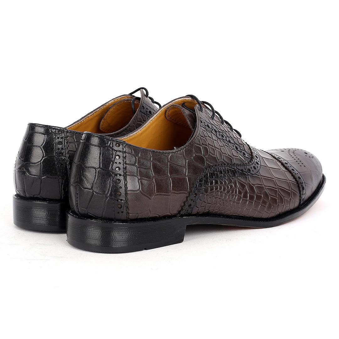 John Foster Oxford Full Crocodile Leather Skin Designed--Grey - Obeezi.com