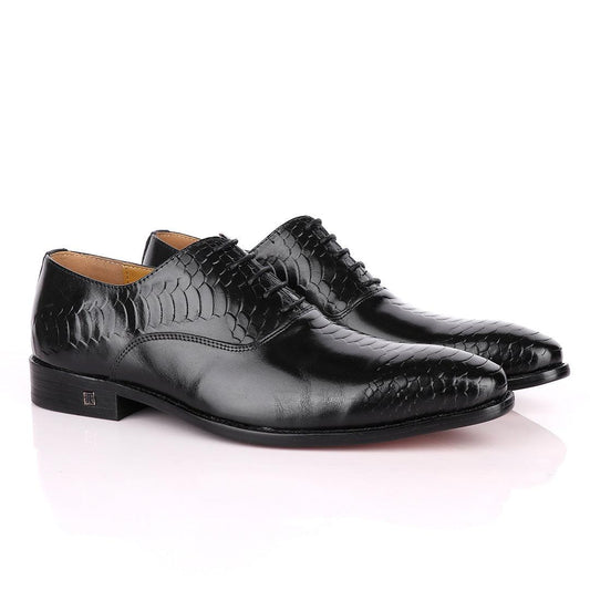 John Foster Oxford Half Croc Laceup Black wingtip Leather Shoes - Obeezi