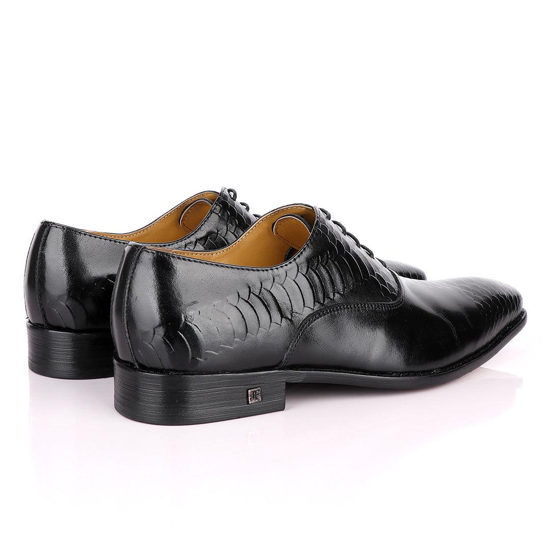 John Foster Oxford Half Croc Laceup Black wingtip Leather Shoes - Obeezi