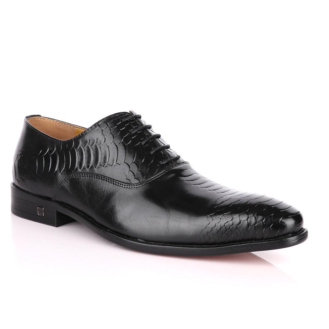 John Foster Oxford Half Croc Laceup Black wingtip Leather Shoes - Obeezi