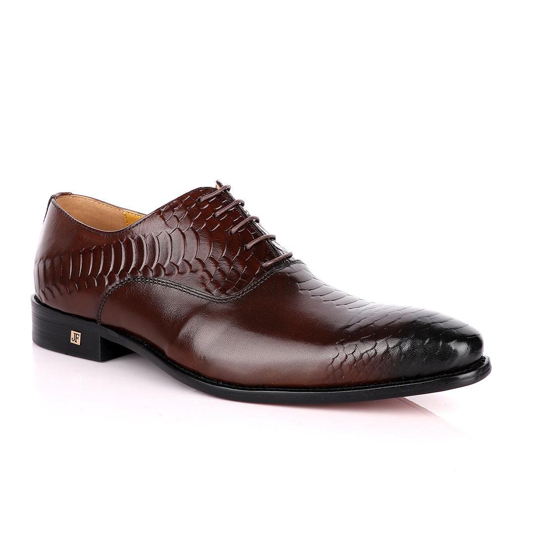 John Foster Oxford Half Croc Laceup Coffee wingtip Leather Shoes - Obeezi