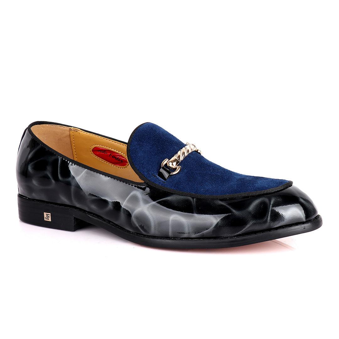 John Foster Patent Blue Suede Design Men's Shoe - Obeezi.com