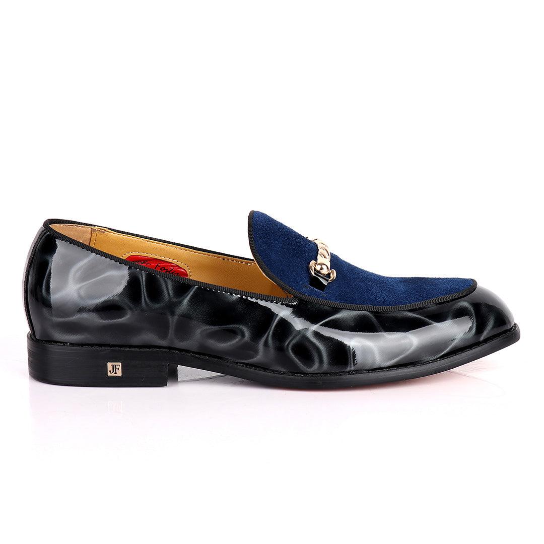 John Foster Patent Blue Suede Design Men's Shoe - Obeezi.com