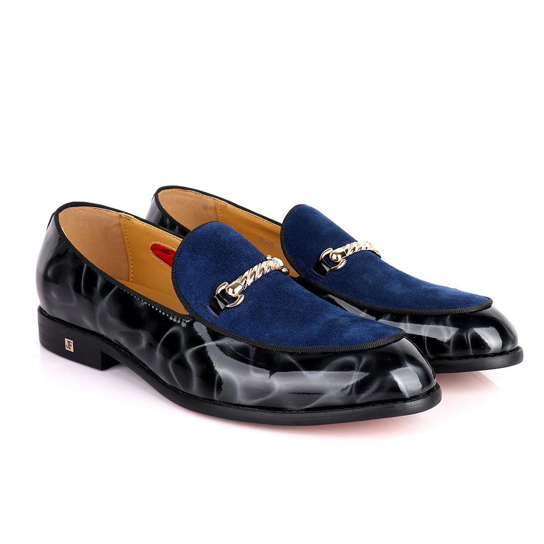 John Foster Patent Blue Suede Design Men's Shoe - Obeezi.com