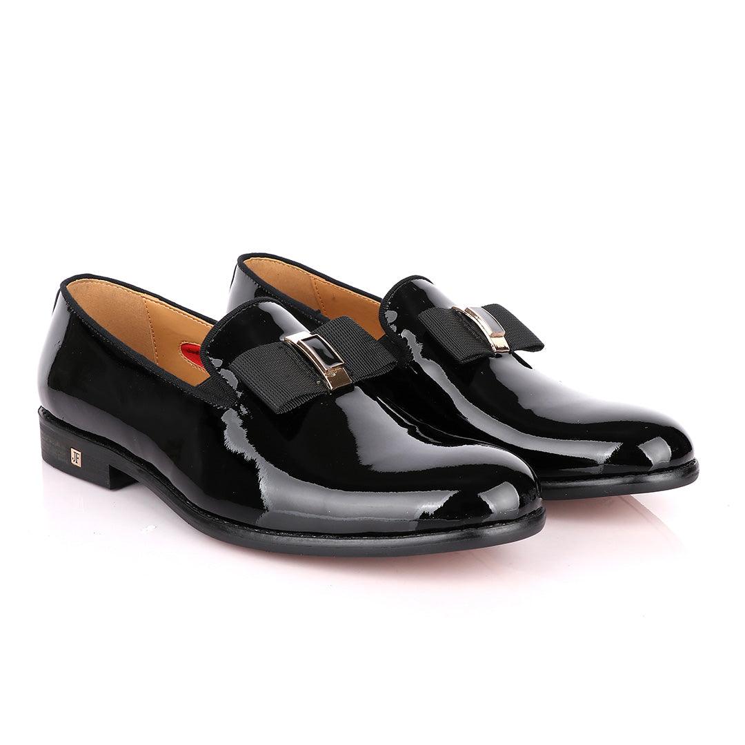 John Foster Patent Bow Wetlips Black Loafers Shoe - Obeezi