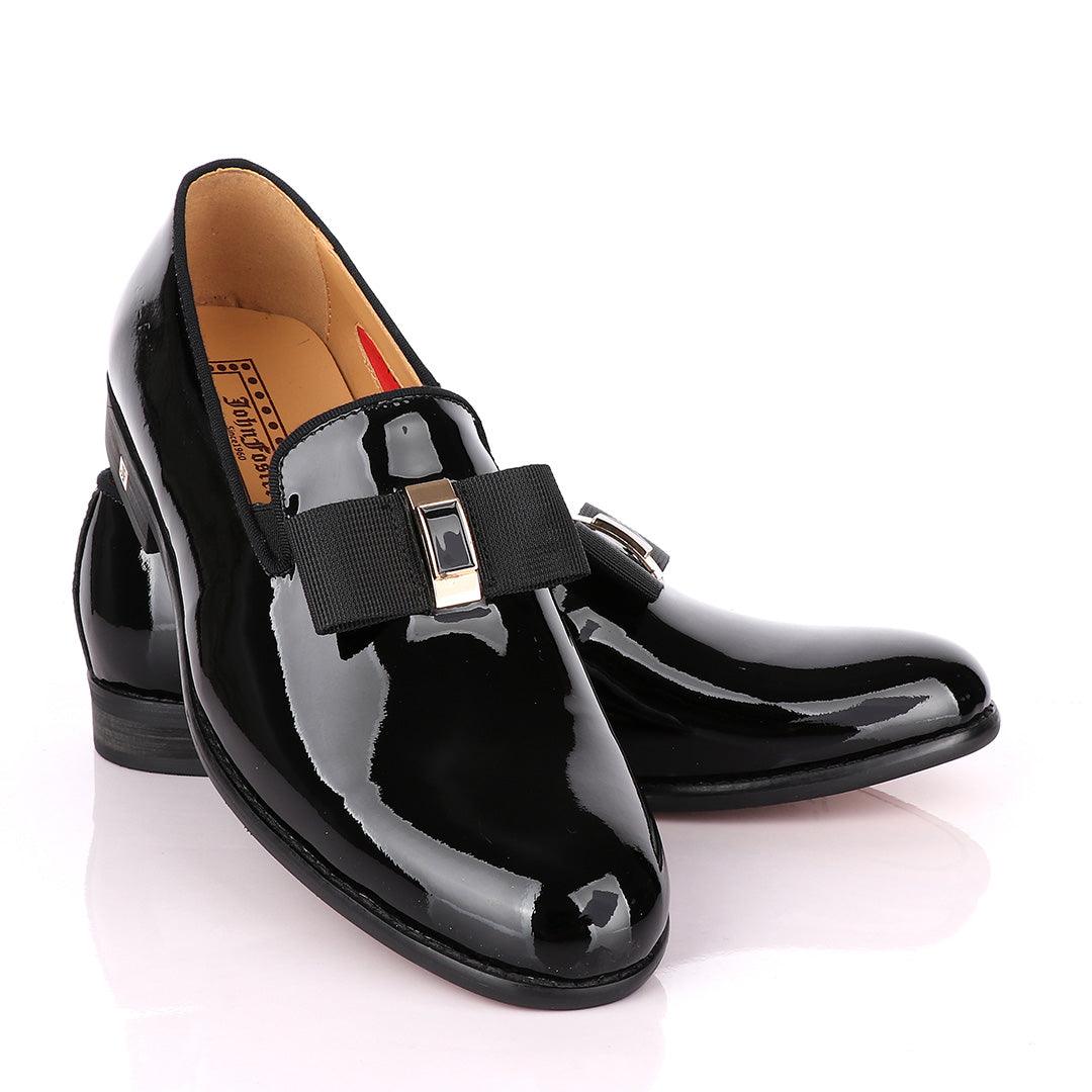 John Foster Patent Bow Wetlips Black Loafers Shoe - Obeezi