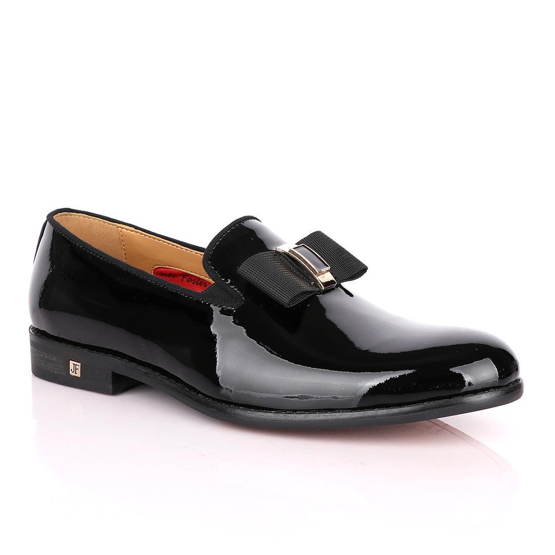 John Foster Patent Bow Wetlips Black Loafers Shoe - Obeezi