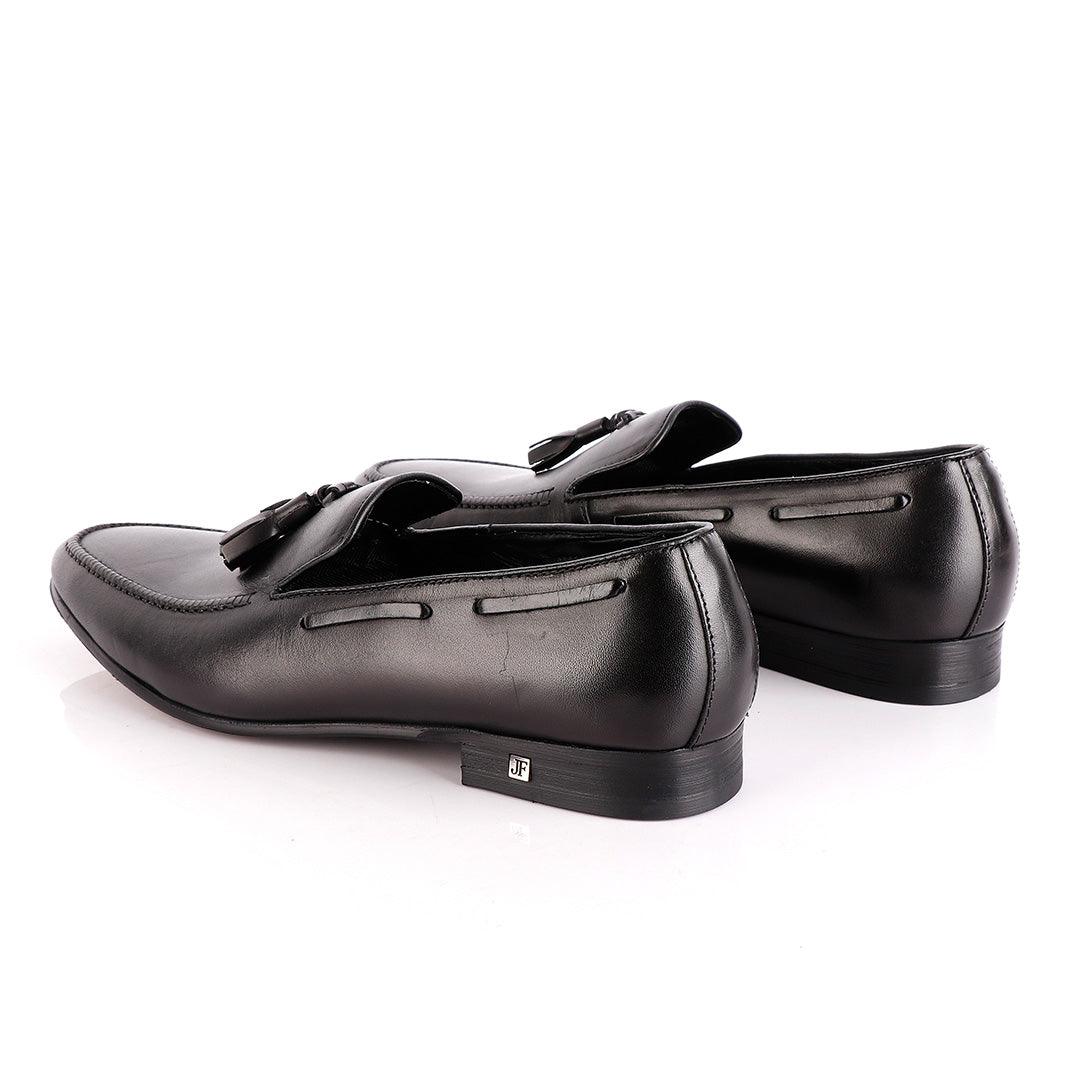 John Foster Plain Black Leather Tassel Slip on Shoe - Obeezi