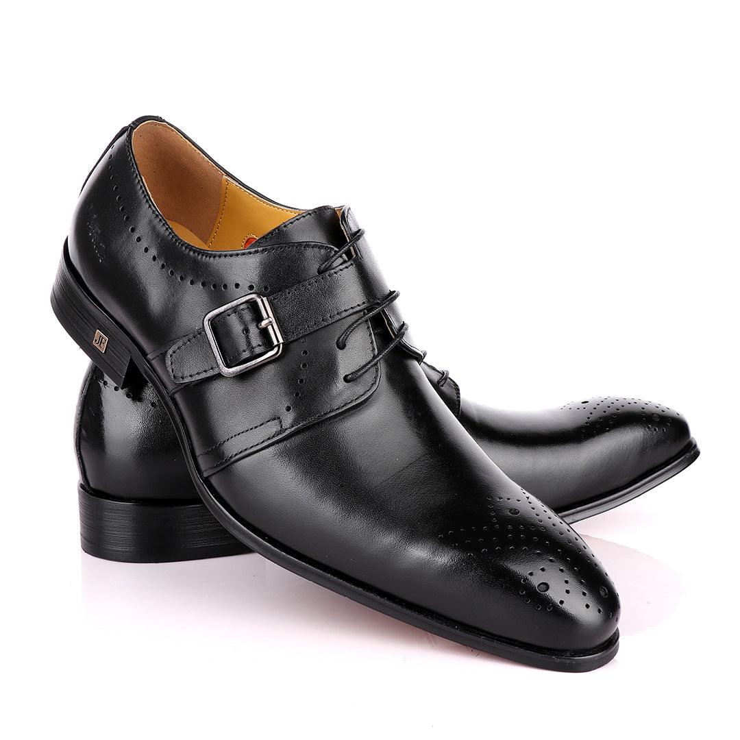 John Foster Plain Black Single Strap Buckle Oxford Shoe - Obeezi