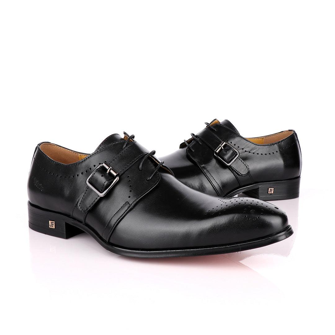 John Foster Plain Black Single Strap Buckle Oxford Shoe - Obeezi