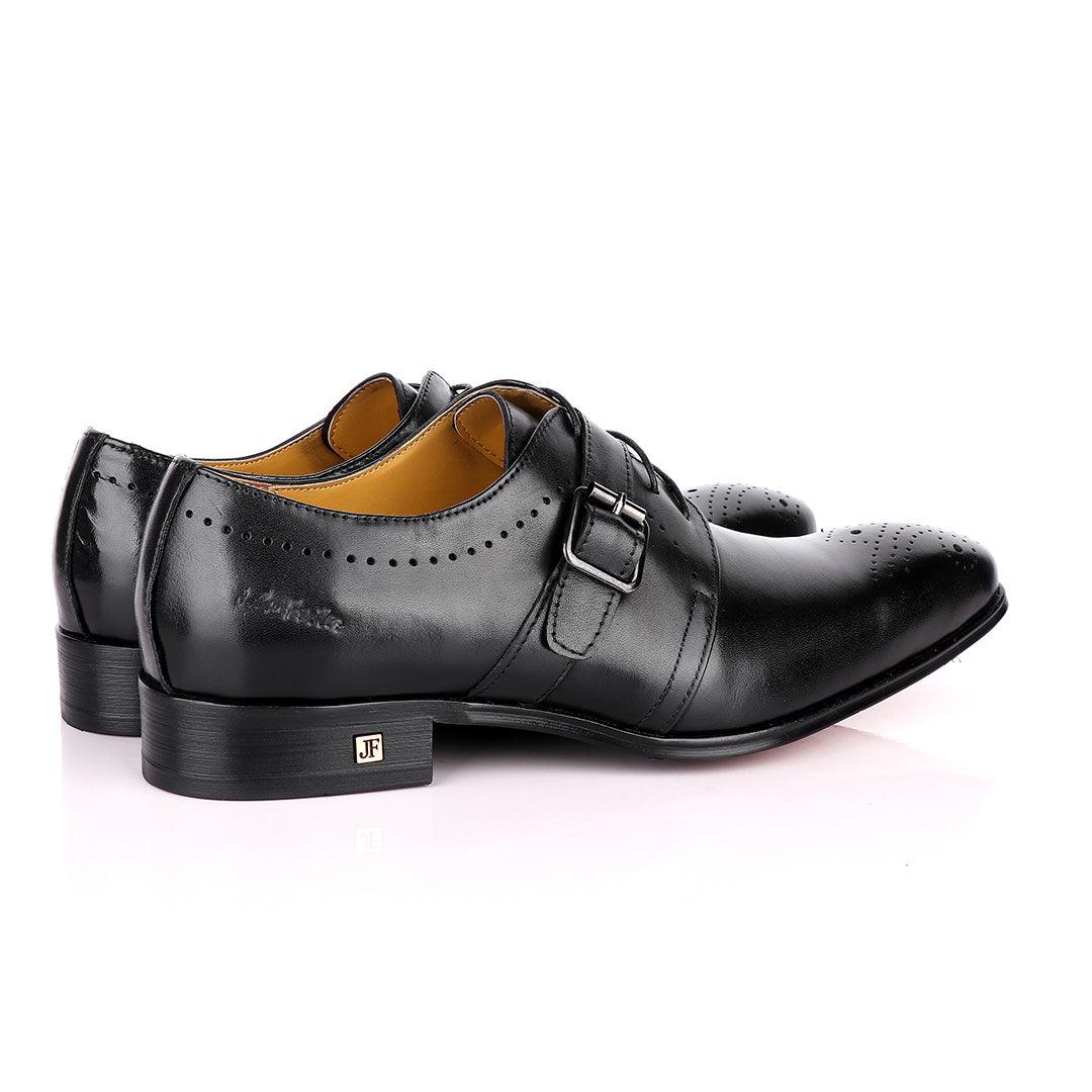 John Foster Plain Black Single Strap Buckle Oxford Shoe - Obeezi