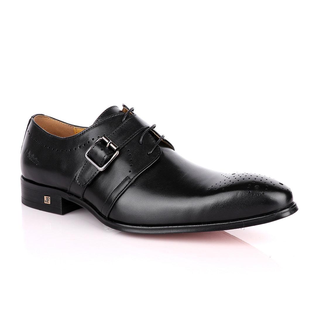 John Foster Plain Black Single Strap Buckle Oxford Shoe - Obeezi