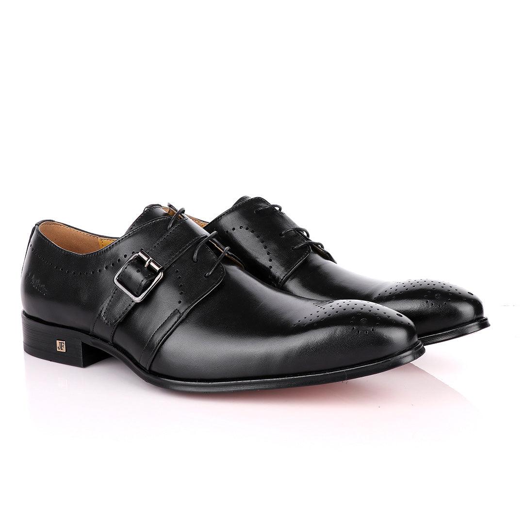 John Foster Plain Black Single Strap Buckle Oxford Shoe - Obeezi