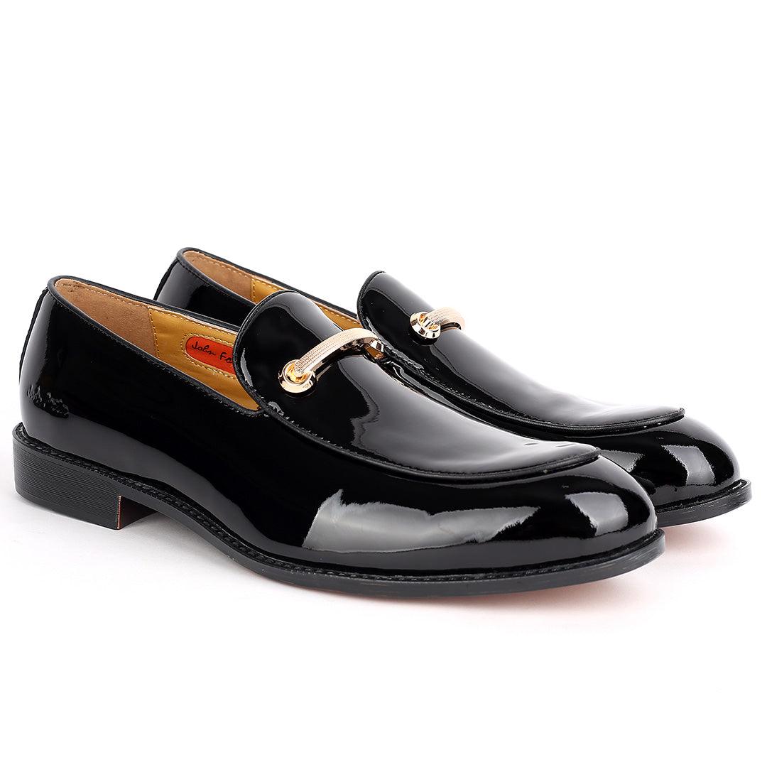 John Foster Plain Glossy Leather Exquisite Chain Designed-Black - Obeezi.com