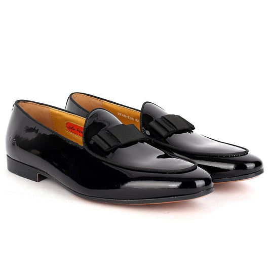 John Foster Plain Glossy Leather Skin Bow Designed -Black - Obeezi.com